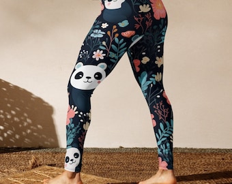 Cute Panda Leggings / Panda Yoga Pants • Bamboo Leggings • Panda Lover Gift • Nature Theme • Panda Pattern Tight • Funny Panda Tights