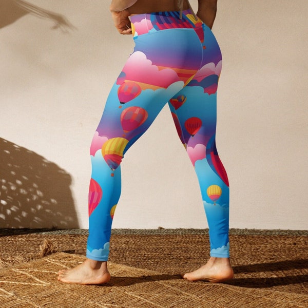 Vibrant Hot Air Balloon Leggings / Hot Air Balloon Tight • Balloon Yoga Pants • Balloonist Gift • Aerial View Legwear • Cloud Pattern Pants