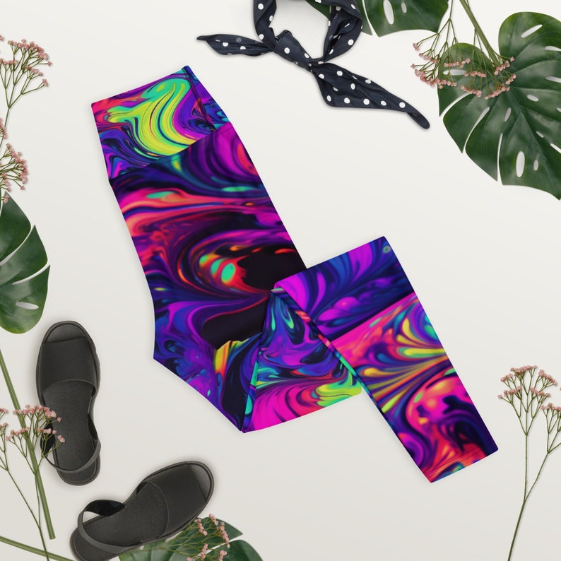 Cyber Fancy Dress Leggings NEON UV Leggings In Pink, Yellow, Orange, Green - Rave, Halloween, Cyber Fancy Dress Pink Tutus - Foto 9