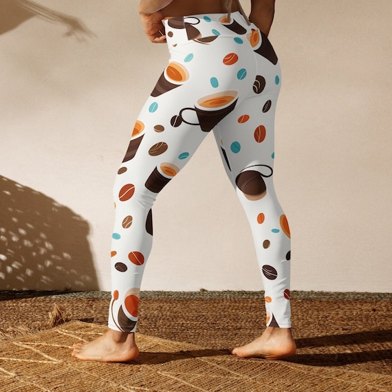 Cute Coffee Leggings Coffee Yoga Pants Latte Print Leggings Barista Style Tights Espresso Legwear Caffeine Lover Coffee Theme Etsy