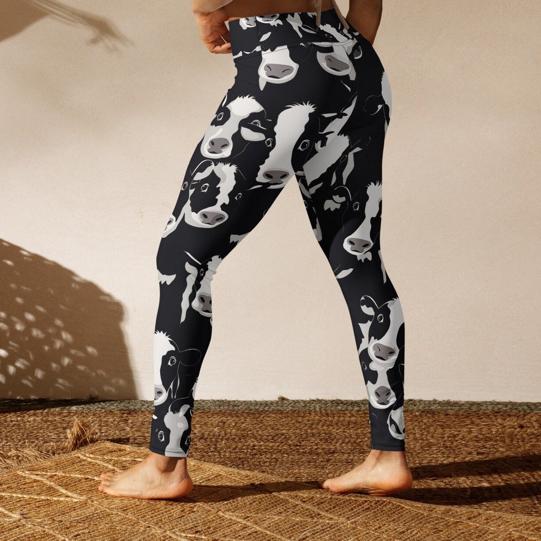 Pink Cartoon Cow Pattern Print Pattern Women Leggings