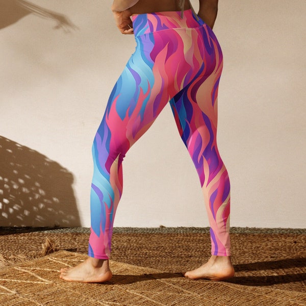 Leggings flammes pastel / Leggings imprimé feu • Pantalon de yoga flammes • Cadeau pour amoureux du feu • Art de la flamme • Danse des flammes • Thème du feu • Effet flamme