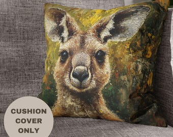 Kangaroo in Green Forest, Square Pillow Case, Decorative Cushion, Down Under Decor,  Housewarming Gift, Friendship Gift, Aussie Gift