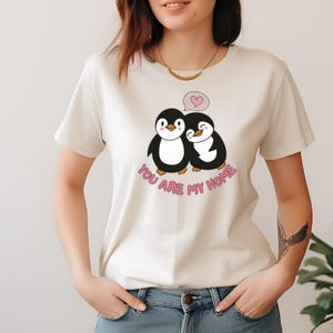 Penguin Shirt, Cute Valentine&#39;s Day Shirt, Couple Shirt, Unisex Tee, Heavy Cotton Shirt for Casual Comfort, Sustainable Crewneck Tee