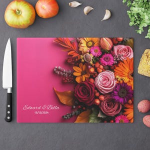 CUTTING BOARD Christmas Presents Pink 2, Personalise with your Names and Special Date, Unique Memorable Keepsake, Cheese Board