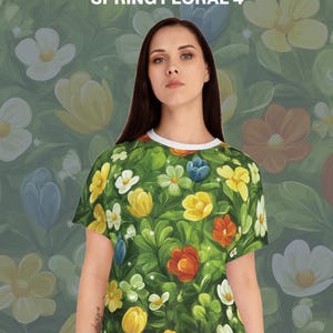 Spring Floral 4 Womens Short Pajama Set, Everyday Pee Jay, Sleepwear Gift, Stylish Feminine Lounge Wear, Floral AOP Top Bottom, Home Relax