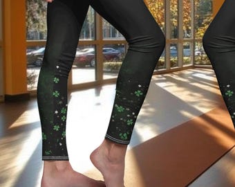 St Patricks Day Shamrock Irish Pants, Leggings Shamrock Gradient 1, Womens Stretchy Workout, Gym Wear, Gift for Her, Moms Sisters Aunt