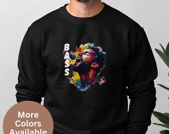 Bass Singer Graphic Design Sweatshirt, Gift for Choir Members, Microphone Singer Sweatshirt, Music Lover Gift, Bright Colours Sweatshirt
