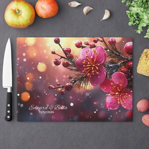 CUTTING BOARD Christmas Presents Pink 3, Personalise with your Names and Special Date, Unique Memorable Keepsake, Cheese Board