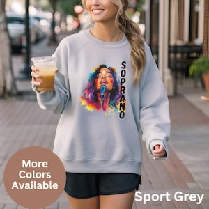 Soprano Singer Graphic Design Sweatshirt, Gift for Choir Members, Microphone Singer Sweatshirt, Music Lover Gift, Bright Colours Sweatshirt