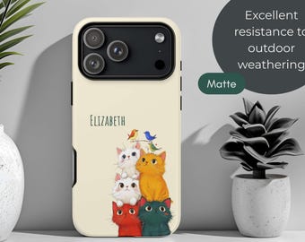 Tough Cases, Cat Totem 4 Design, Personalized Name Phone Case for iPhone Samsung Google Pixel