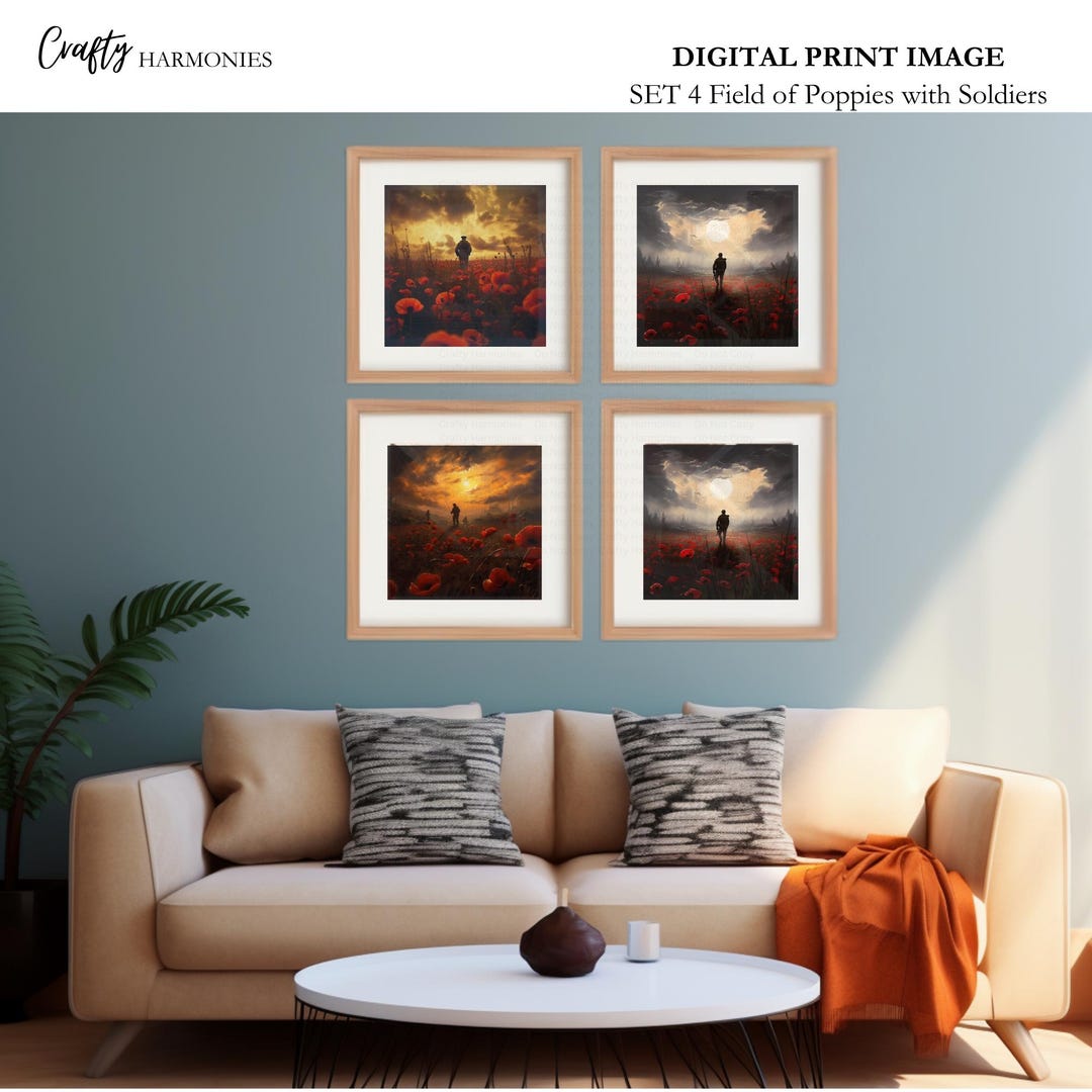 Poppy Field Sunset Print Set: ANZAC Day Remembrance Wall Art, AI ...