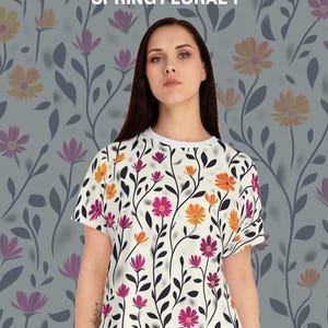 Spring Floral 1 Womens Short Pajama Set, Everyday Pee Jay, Sleepwear Gift, Stylish Feminine Lounge Wear, Floral AOP Top Bottom, Home Relax
