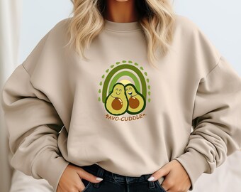 Avo-Cuddle Sweatshirt, Avo Design Crewneck Jumper, Cute Valentine Style Sweatshirt, Couple Lover Gift, Cozy Sweatshirt