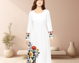 Floral Dance Dress, Spring Mexican President Inspired Long Sleeve Dress, Customizable Design, Women&#39;s Party Dress, Elegant Twirl Dress