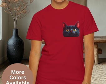 Peeking Black Cat Unisex Tee, Animal Lover T-shirt, Playful Graphic Shirt, Trendy Cat Shirt, Cute Kitty Top, Cat Mom Gift, Cat Lady Apparel