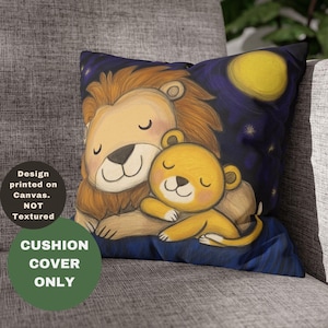 Poszewka na poduszkę Lion Dad & Cub, Poszewka dekoracyjna, Prezent na parapetówkę, Wystrój domu na Dzień Ojca, Poduszka kwadratowa, Słodka kreskówka, Poduszka z przędzy poliestrowej