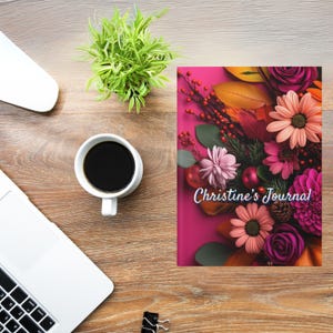 Carnet cartonné design 3 fleurs roses, mat personnalisable avec sujets ou n'importe quel texte Bon début d'année scolaire, cahier cadeau enfant petit-enfant