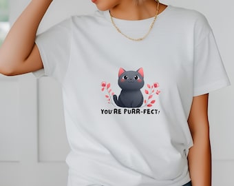 Black Cat Illustration You're Purr-fect Tee, Cute Cat Graphic Shirt