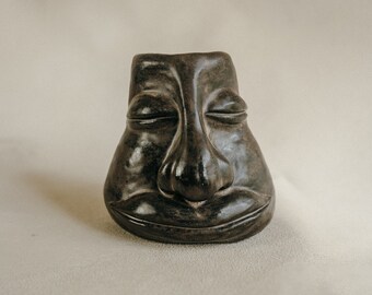 Hand Built Pottery, Ceramic Head Plant Pot, Black Art, African Style Pottery