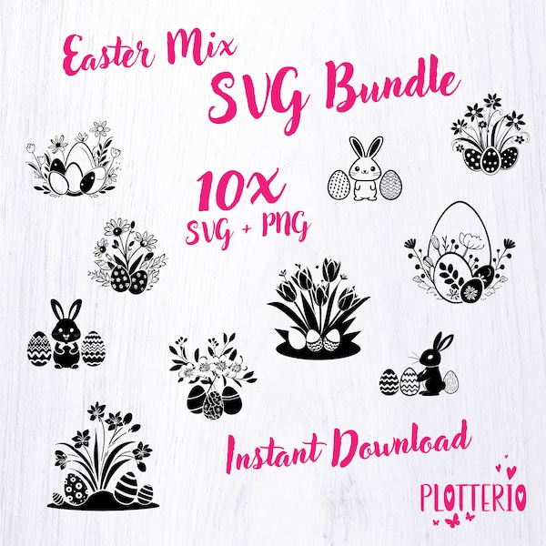 EASTER Eggs & Spring Flower Glowforge SVG Instant Download Plotter Set of 10, Easter Bunny laser cut file, Cricut silhouette, Osterhase