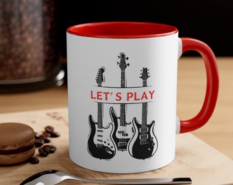 Gitarre Let'sPlay, Geschenke für Gitarristen, Instrumentalist, Musikliebhaber Akzent Kaffeetasse, 11 Unze