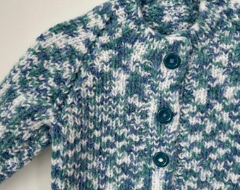 blue and green handmade 6 month knit for bespoke design