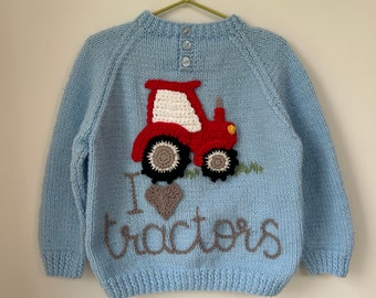 Tricot tracteur tricoté à la main - environ 2 ans