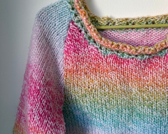 rainbow handknitted 2 year jumper for bespoke design