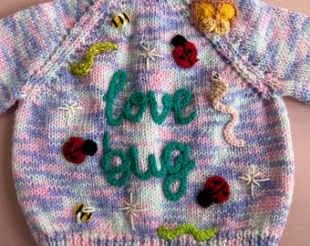 handknitted love bug cardigan - approx 6-12 months