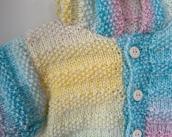 rainbow hooded handmade 0-3 month knit for bespoke design