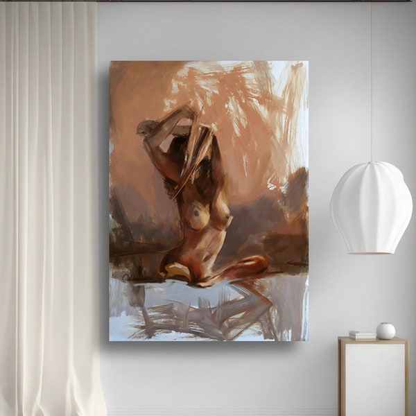 Peinture à l'huile femme nue, impression sur toile encadrée, prêt à accrocher, décoration murale sensuelle