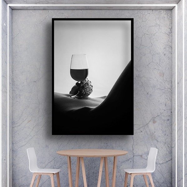 Sexy Woman Art, Erotic Wall Decor, Wine Lover Lady Art, Canvas Art, Woman Wallpaper, Gifts, Bedroom Wall Art