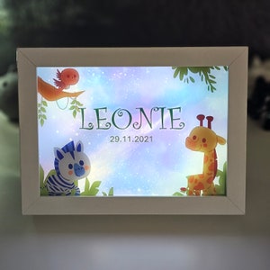 Night light children personalized, children&#39;s room rainbow night lamp, picture frame bedside lamp, birth gift, baptism gift