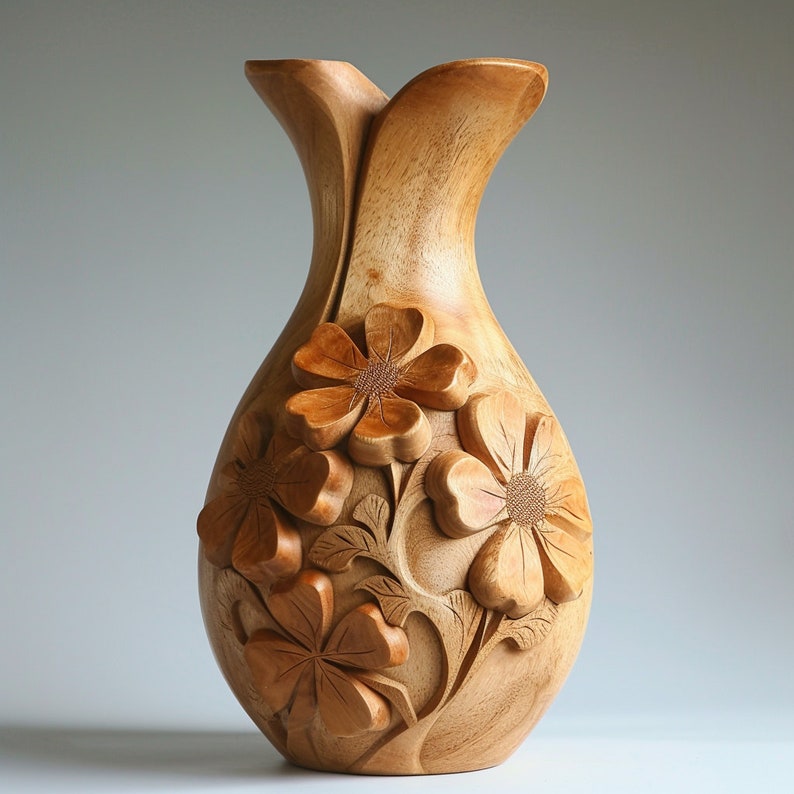 Hand Carved Wooden Vases