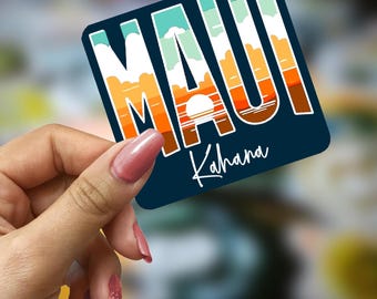 Kahana Maui-klistermärke: Vinyldekal med solnedgångsstrand