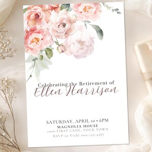 Womens Retirement Party Invitation with Floral Design Elegant Dinner Party Mobile Invite