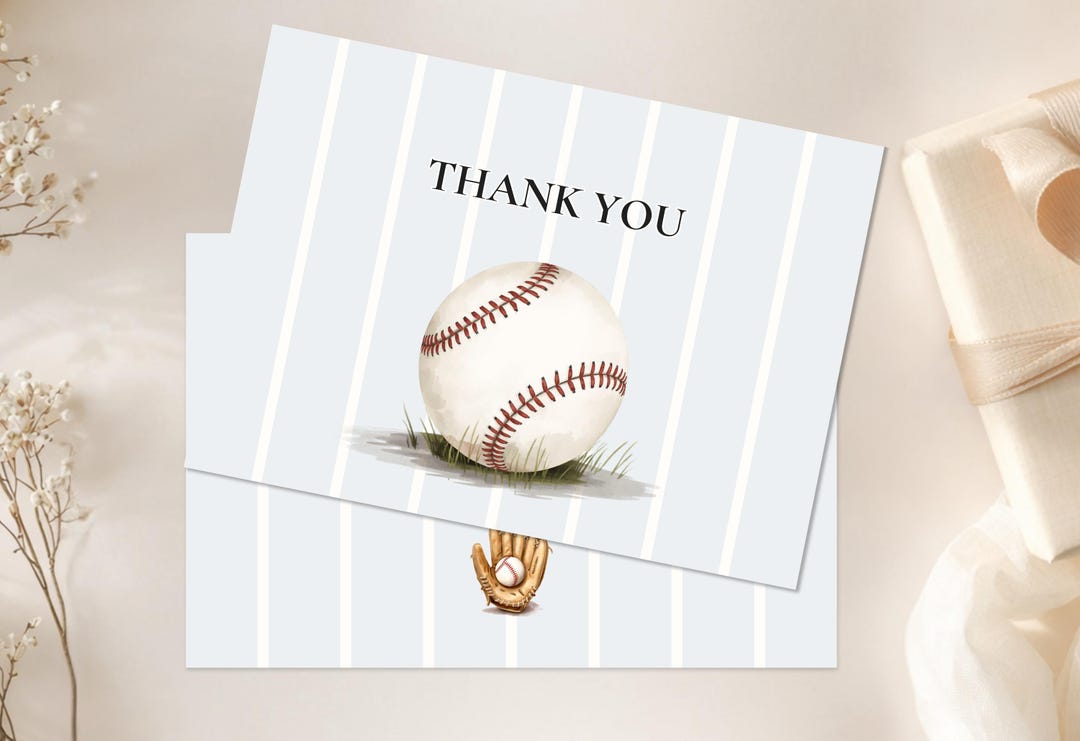 Baseball Thank You Card Template, Kids Birthday Thank You Note ...