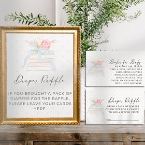 Livre d'inscription imprimable Couche-culottes et livre pour baby shower, nouveau chapitre, tirage au sort de couches pour baby shower, signalisation imprimable pour les amateurs de lecture, jeux de baby shower