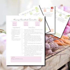 Páginas de receitas editáveis ilustradas em aquarela Baixar cartão PDF Editar e imprimir em casa Organização da cozinha Cartões de receitas fofos Páginas digitais