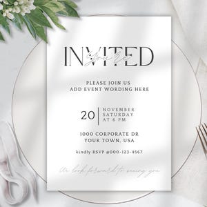 Business Corporate Event Invitation Editable Template Minimalist for Company Party Events Retirement Celebrations Promotions PDF download