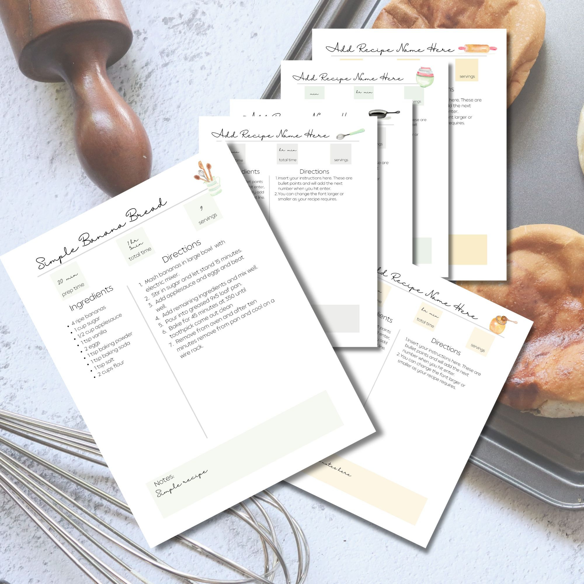 Editable Recipe Card Template Canva Custom Illustrated Digital Download