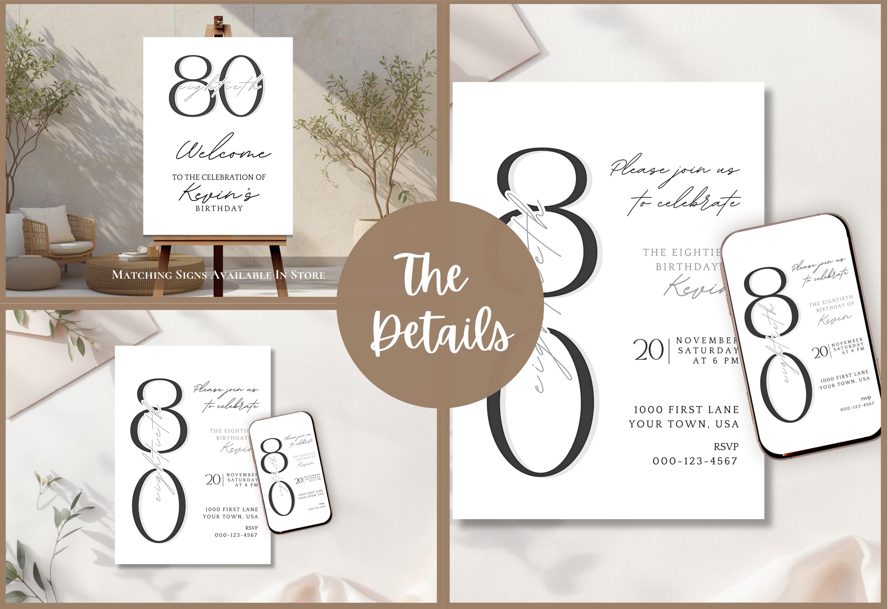 Buy Editable 80th Birthday Party Invitation Template Man's Mobile ...