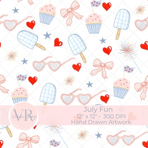 Juli 4th nahtlose Datei Rot, Weiß, Blau und Rosa Patrischen Muster 4
