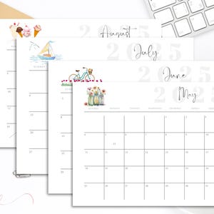 2025 Landschaftsmonatskalender Sonntag Start Skurril Illustrationen PDF Kalender Bearbeitbar Print at Home Template US letter A4 PDF Goodnotes