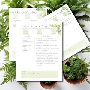 Modèle de carte de recette modifiable sur toile illustrée personnalisée au format PDF numérique à télécharger