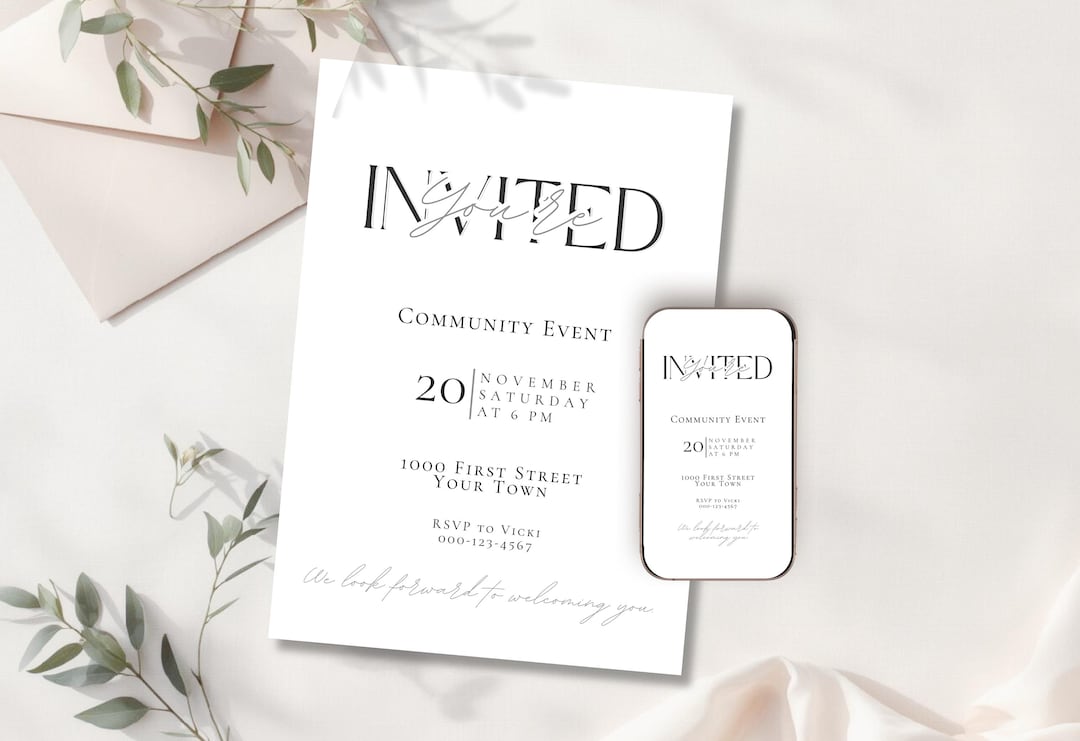 Community Service Invite Community Event Invitation | Minimal Black and White Mobile Digital ...