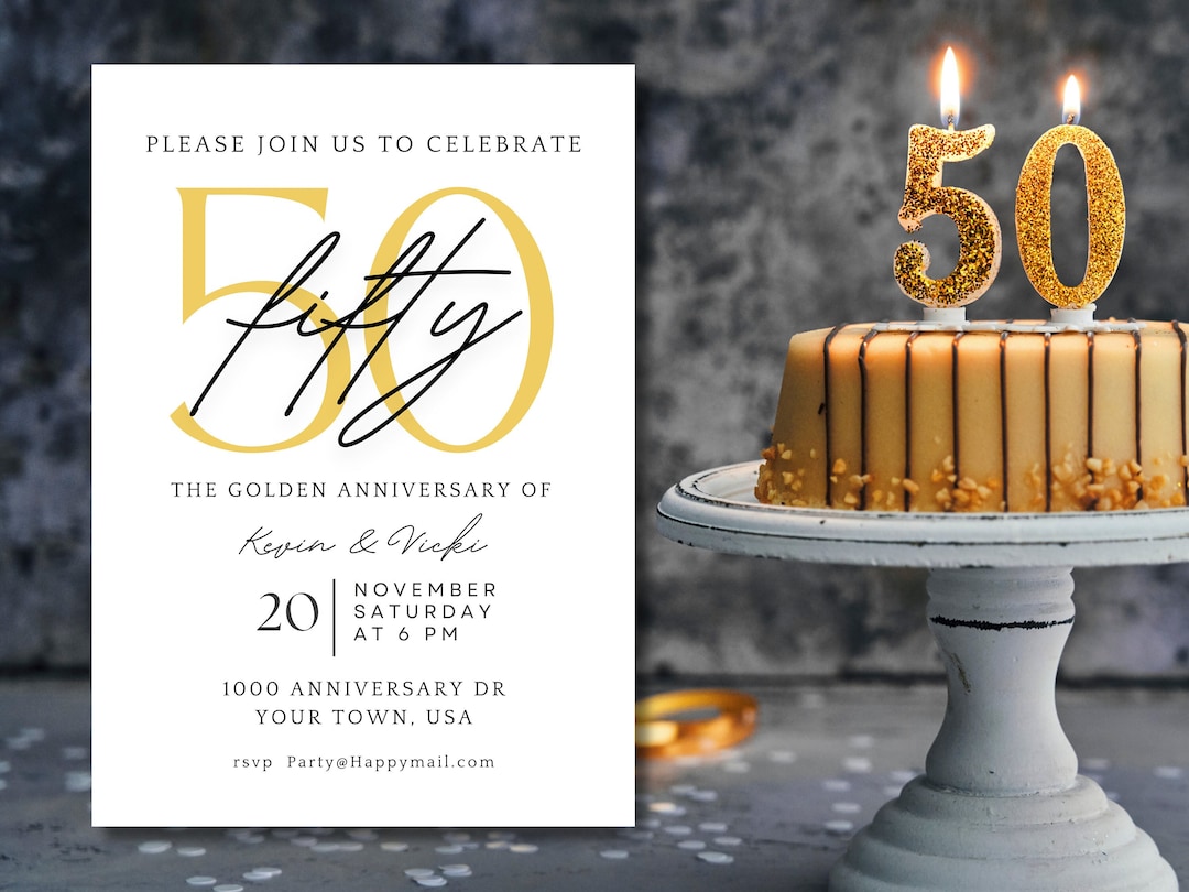 50th Anniversary Party Invitation Editable Template Canva DIY Classic ...