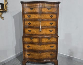 Superb Serpentine Burr Walnut Chest on Chest of Drawers