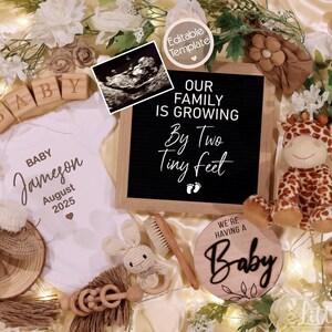 Digitale Schwangerschaftsankündigungskarte | Bearbeitbare Vorlage | Name, Geburtsdatum & Ultraschall | Perfekt zum Teilen | Baby-Ankündigung